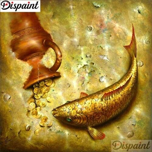 Dispaint Full Square/Round Drill 5D DIY Diamond Painting "Money fish scenery" 3D Embroidery Cross Stitch 5D Home Decor A11950
