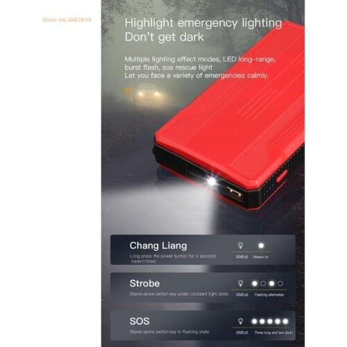 T8WF Auto Power Emergency Booster Car Jump Starter Charger Built-in LED Flashlight