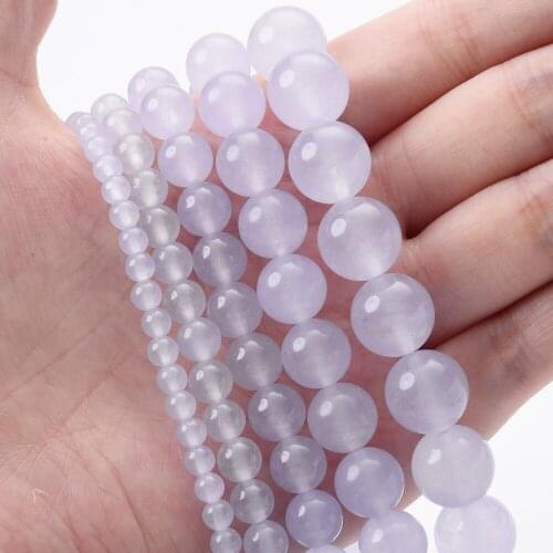Natural Stone Beads Transparent Purple Chalcedony Round Loose Beads for Jewelry Making DIY Bracelet Accessories 4/6/8/10/12mm