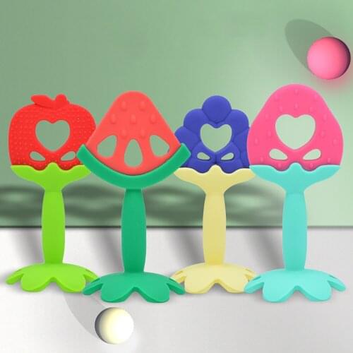 Baby Teether Toys Molar Rod Soft Silicone Bite Point Suction Disc Toys Cute Fruit Strawberry Watermelon Infant Grind Teeth Tools
