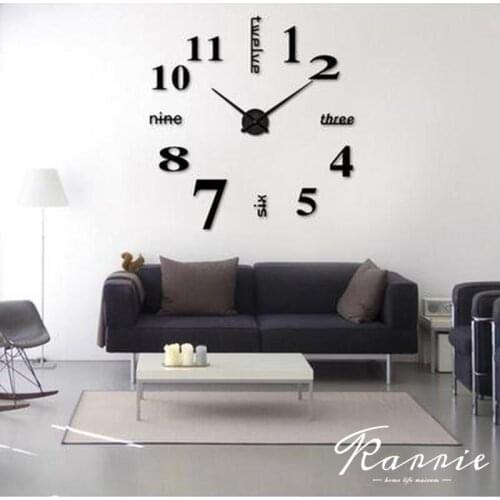DIY Creative Design English Digital Acrylic 3D Wall Clock Frameless Mirror Stickers Modern Art Decal Home Decor 40cm Diameter