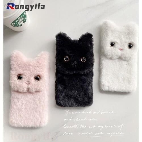 For OPPO Find X2 Neo Lite A9 A5 2020 A12 A12E A5S A3S F9 F7 F5 F3 F1S F1 Plus A83 A57 Cute Cat Ears Phone Case Plush Back Cover