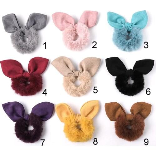 Scrunchie Stretch Headband Scrunchies Women Girl Elastic Rabbit ears Bow Hair Bands Accessories Faux Fur Hair Tie Headdress 1022