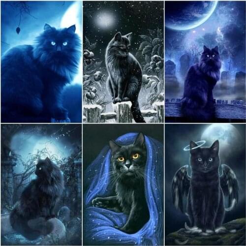 GATYZTORY Paint By Number Black Cat Animal Drawing On Canvas HandPainted Painting Art Gift DIY Coloring By Number Kits Home Deco