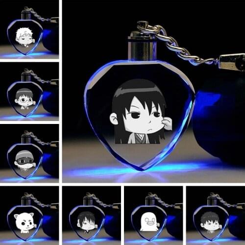 Gintama Role Heart shaped Anime LED Key Chains Keyring Crystal Toy Keychain Light Keyholder Unisex Gifts