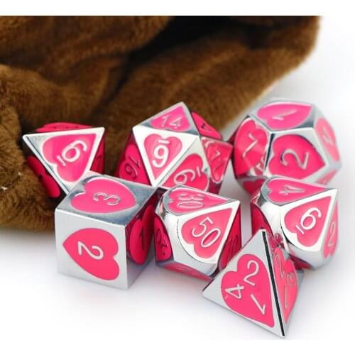 Dnd dice set metal dice set Polyhedral Dice dados DnD RPG MTG Dice Dungeon and Dragon pink silver heart d20 dice with bag