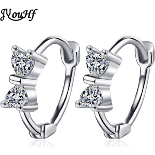 JYouHF New Fashion 925 Sterling Silver Bowknot Hoop Earrings for Women Korean Sweet Shiny Crystal Butterfly Earring Jewelry Gift