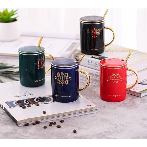 Ceramic Coffee Mugs Breakfast Milk Tea Cup For Lovers Drinkware With Lid & Spoon Kitchen Drinking Utensils Wedding Gifts