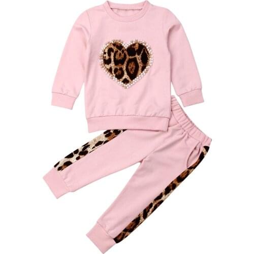 Toddler Newborn Kids Baby Girls Clothes Sets Pink Long Sleeve Leopard Tops Long Pants Outfit Tracksuit Childrens Clothing 6M-6Y