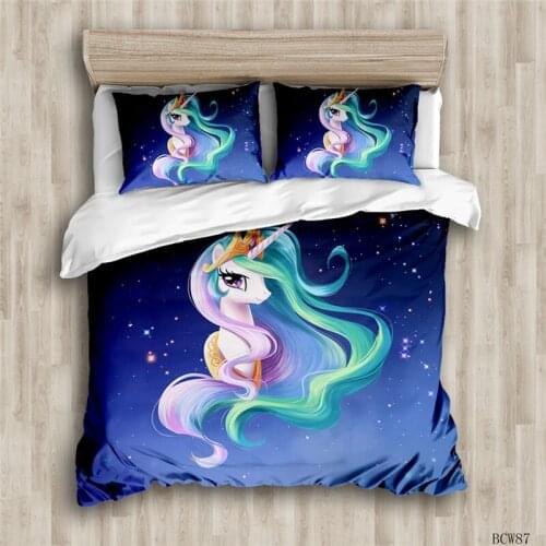 3D unicorn print bedding sets queen size kids Bed linen luxury duvet cover with pillowcase 3pcs comforter set twin bed set