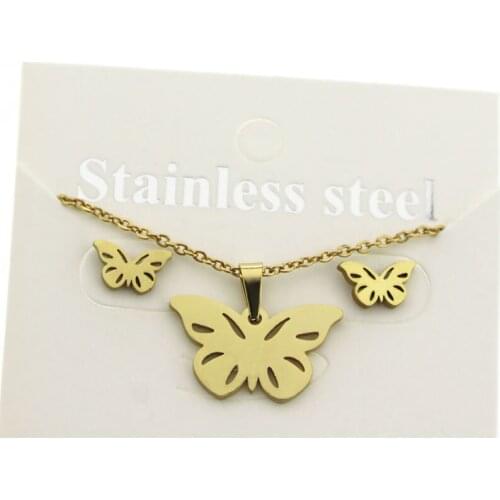 1 Set Solid Butterfly Stainless Steel Jewelry Set Charms Mariposa Necklace Earrings Jewellry Set Women Kids Girls Love Gifts