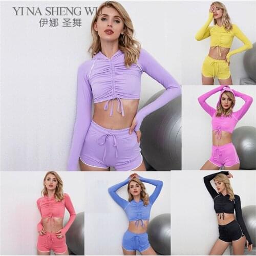 Long Sleeve Yoga Sets Women Zipper Sports Sets Two Piece Yoga Top Set Women Gym Clothing Zipper Top& Sports Shorts Sportswear