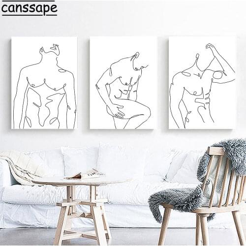 Male Figure Nude Canvas Painting Abstract Line Body Art Poster Naked Wall Print Minimalist Wall Pictures For Bedroom Decoration