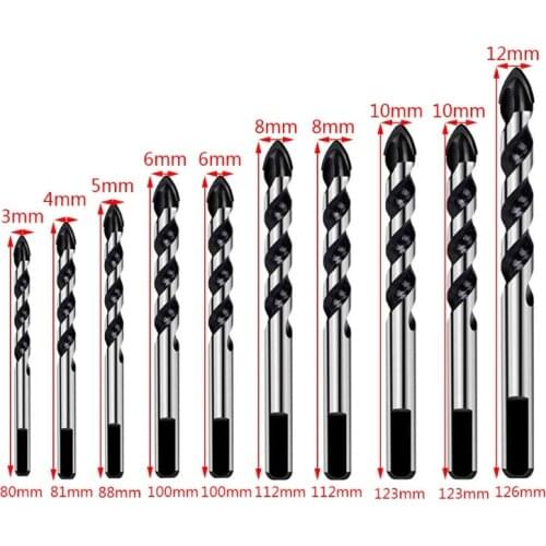 E7CB 10Pcs Carbide Drill Bit Set for Ceramic Tile Concrete Glass Marble Wood Triangle Porcelain Metal Bits