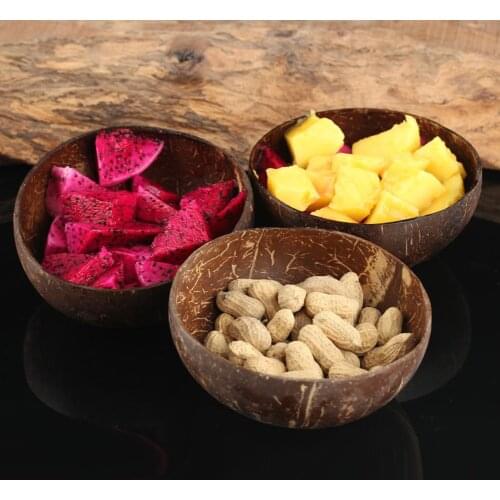 Hot Natural Coconut Shell Bowl Crafts Spoon Fruit Salad Noodle Rice Container Bowl Kitchen Mixing Bowl Wooden Decoration Accesso
