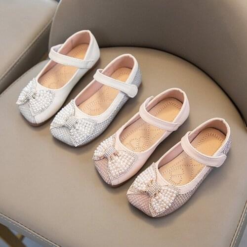 2 3 4 5 6 7 8 9 Years Fashion Crystal Bow Shoes For Dress Little Girls Beautiful Kids Sneakers ChildrenS Leather Shoes Flat