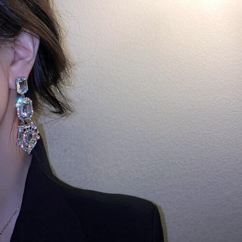 Exaggerated Luxury Female White Crystal Drop Earrings Vintage Bi Heavy Wedding Earrings Long Geometric Dangle Earring For Women