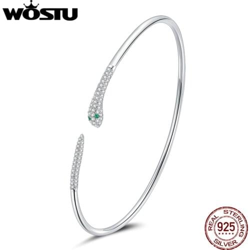 WOSTU Sterling Silver Simple Vintage Snake Bracelets Adjustable Bracelet Silver Bracelets Original Luxury Jewelry CQB206