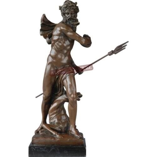 Poseidon with Trident Statue Bronze Greek God of Sea Sculpture Antique Art Figurine Home Decor Large