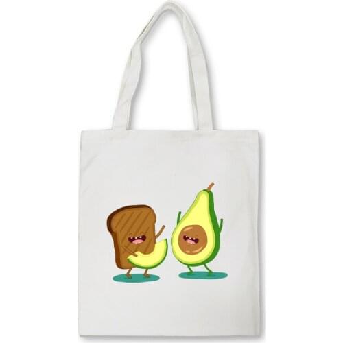 Shopping Bag Women Letter Avocado Plant Print Canvas Bag Women Cloth Harajuku Large Capacity Shoulder Bags Ladies Simple Bag