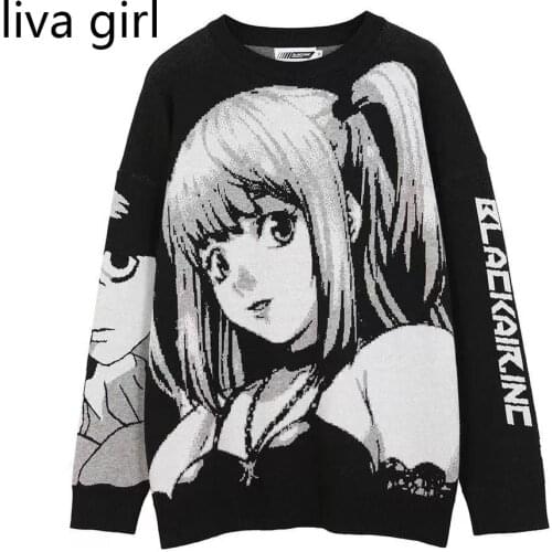 Anime Girl Knitted Sweater Men Hip Hop Streetwear Winter Sweaters Vintage Pullover Women 2021 Japanese Harajuku Tops Pullover