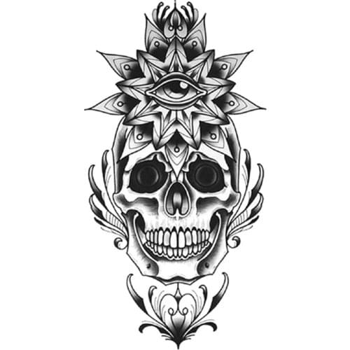 Waterproof Temporary Tattoo Sticker Black Eye of God Skull Sanskrit Flower Fake Tattoos Flash Tatoos Arm Body Art for Women Men