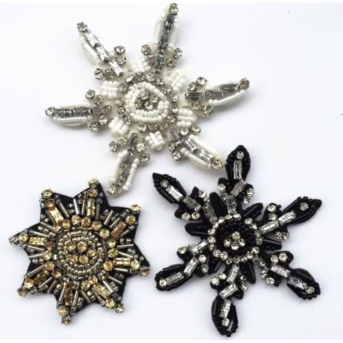 Beaded Snowflake Patch for Clothing Sewing on Rhinestone Beading Applique Jackets Shoes Bags DIY Decoration Patches