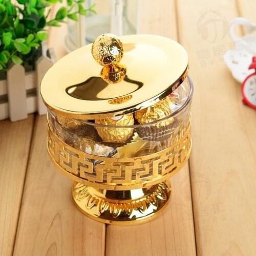 High Quality Unique European Style Shiny Gold Finish Metal & Acrylic Salt/Sugar/Tea/Coffee Jars Tableware Dinnerware