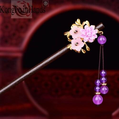 New Women Retro Elegant Hair Jewelry Glass Glazed Flower Chinese Hairpin Ethnic Hair Stick Bride For Female Accessories Gift