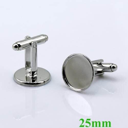 New Rhodium tone Bezel tray Settings Cufflinks Cuff Links Bases Blank Findings fits 25mm Round Steampunk Cabochons Wholesale