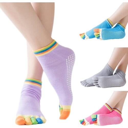 Women Anti-slip Yoga Socks Fingers Fitness Pilates Socks Gym Five Toe Sport Socks Colourful Elastic Cotton Five Fingers Socks