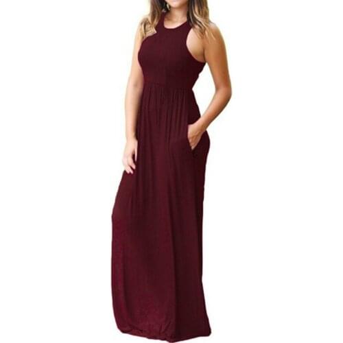 2021 Summer Loose Sleeveless Long Skirt Dress maxi dresses for women Sexy Casual Long Dresses With Pockets Solid Ladies Party