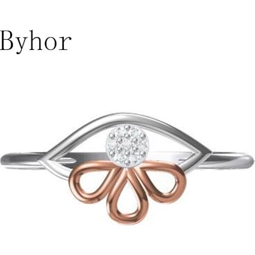 Byhor Solid 14K White+Rose Gold 0.031ct H/SI Natural Diamonds ring Women Wedding Band Fine Jewelry Trendy Eye Diamond кольцa