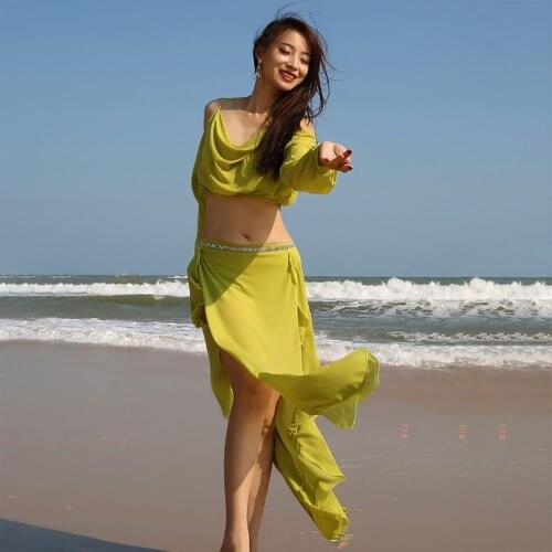 2021 New 5539 Belly Dance Dress Women Long Sleeve Tops Long Skirt Latin Dance Dress Performance Modern Dancing Dress