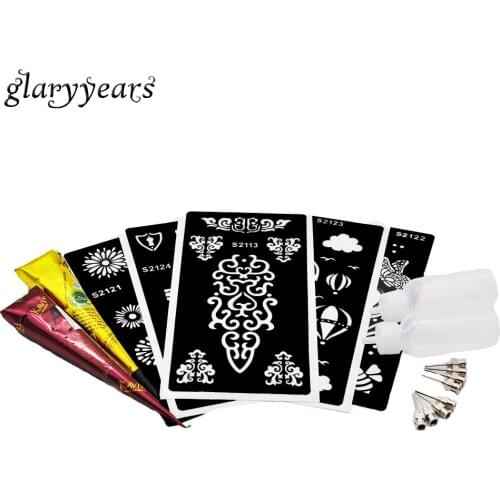 1 Set Henna Body Paint Tattoo Stencil for Women Men Makeup Tool Kit Stainless Nozzle Tips Mehndi Drawing Tattoo Stencils Fashion