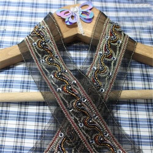 1Yard 3.5cm wide Retro National Wind Embroidered Beads Wave Lace Womens Belt Collar Clothes Borders Accessories Lace A1168