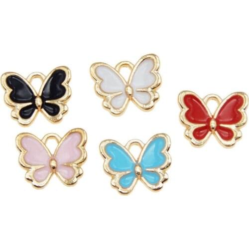 10PCS Mix Color Enamel Alloy Butterfly Charms Metal Cartoon Insect Pendants for Crafts DIY Bracelet Jewelry Making Accessories