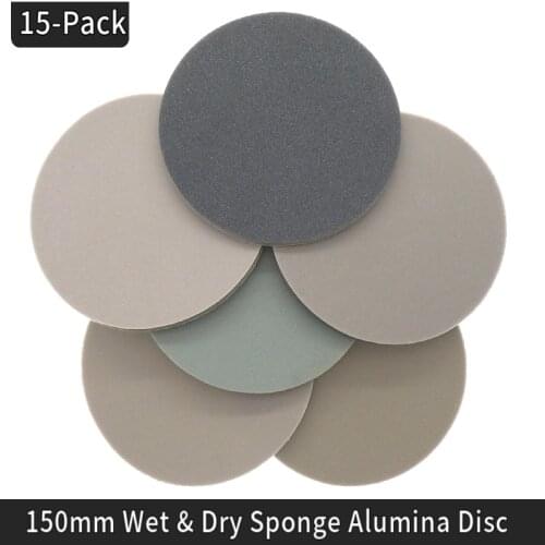 15PCS 6 Inch Sanding Sponge Sandpaper Hook and Loop 300-3000 Grit for Polishing Grinding