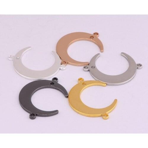 22 * 16.5mm Perforated Copper Double Pendant Glossy Moon Earrings Pendant Bracelet Necklace DIY Jewelry Making Accessories