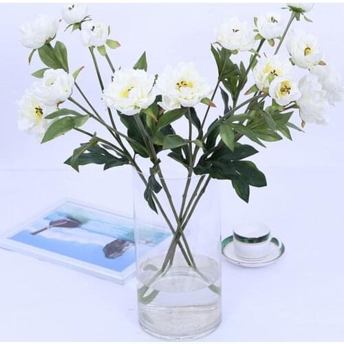 3 Heads 1pc Peony Artificial Flower Fake Flowers Bouquet Branch Pink White for Home Decor House Wedding Decoration indoor Garden