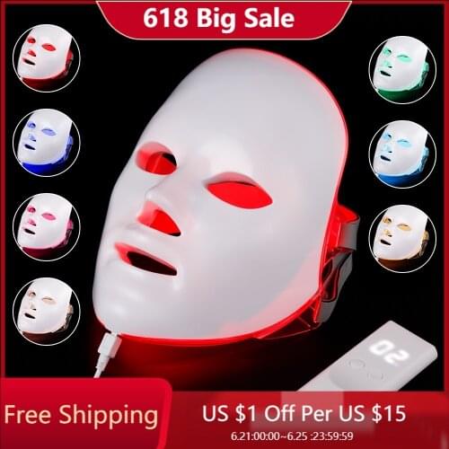 7 Colors Light LED Facial Mask Skin Rejuvenation LED Mask Phototherapy Face Care Beauty Anti Acne Whitening Wrinkle Removal Mask