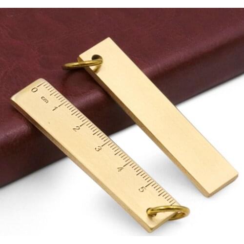 Keychain 6cm Small Copper Ruler 3mm Thickened Brass Metal Ruler Copper Plate Drafting Supplies Mini Rulers
