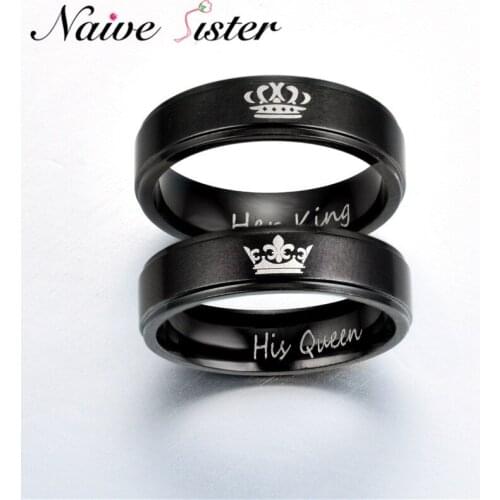 Black 316L Stainless Steel Couple Rings King and Queen Love Jewelry Valentines Gifts Engagement Wedding Ring Vintage Anillos