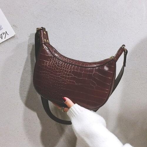 Crocodile Pattern Ladies Armpit Bag Retro Leather Female Hobos Handbag Vintage Design Women Baguette Shoulder Bag Clutch Purse