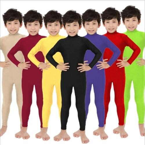 Kids Spandex Unitard full Bodysuit Costume jumpsuit Costumes Long Sleeve tights no hood feet and hands