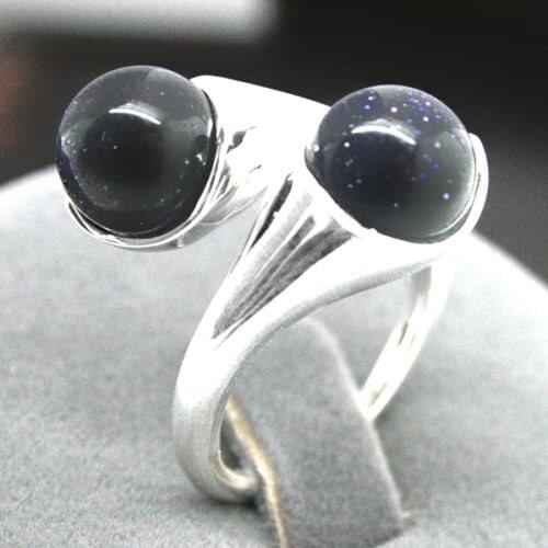 Hot sale new Style >>>>PRETTY BLUE GOLDSTONE BEAD ROUND GEMS 925 STERLING SILVER RING SIZE 7 8 9