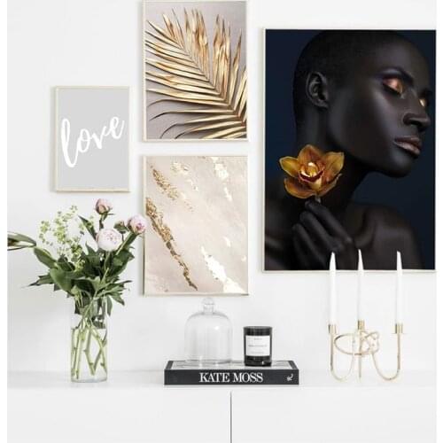 Flower Plants Golden Palm Leaf Painting Poster Nordic Modern Minimalist Art Print Canvas Painting Picture Home Wall Art Decor