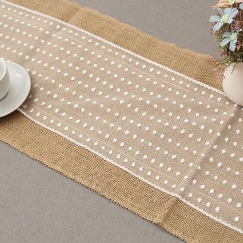 Jute Table Runner 12x108'' Elegant White Burlap Lace Hessian Natural Jute Table Runner for Wedding Party Table Decoration
