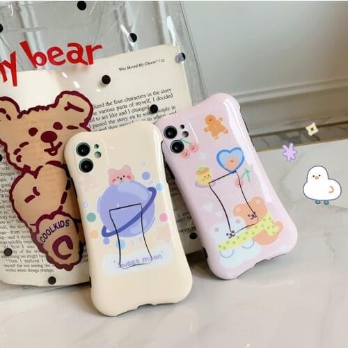 Cute Cartoon Bear gingerbread Man Invisible bracket Phone Case for Iphone 11 Pro Max 7 8 plus X Xs Max Small waist Soft cover f