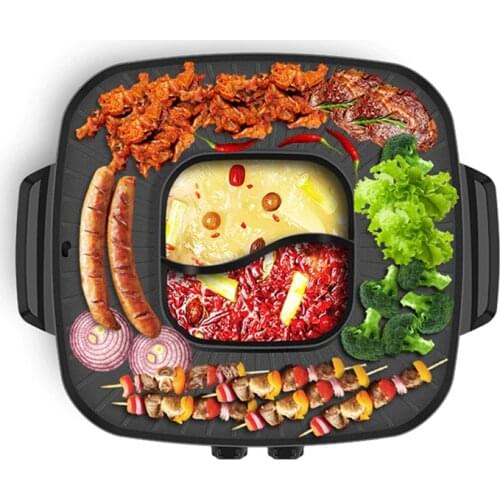 DMWD Multifunctional Electric Griddles 220V Non-stick Aluminium Alloy Baking Pan With Soup Pot Smokeless BBQ Roasting Machine